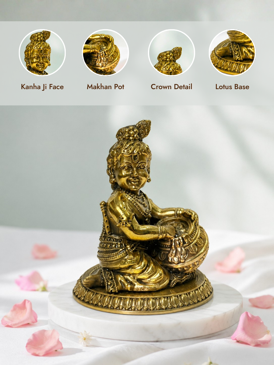 Antique Brass Kanha Ji Idol for Home Temple & Decor