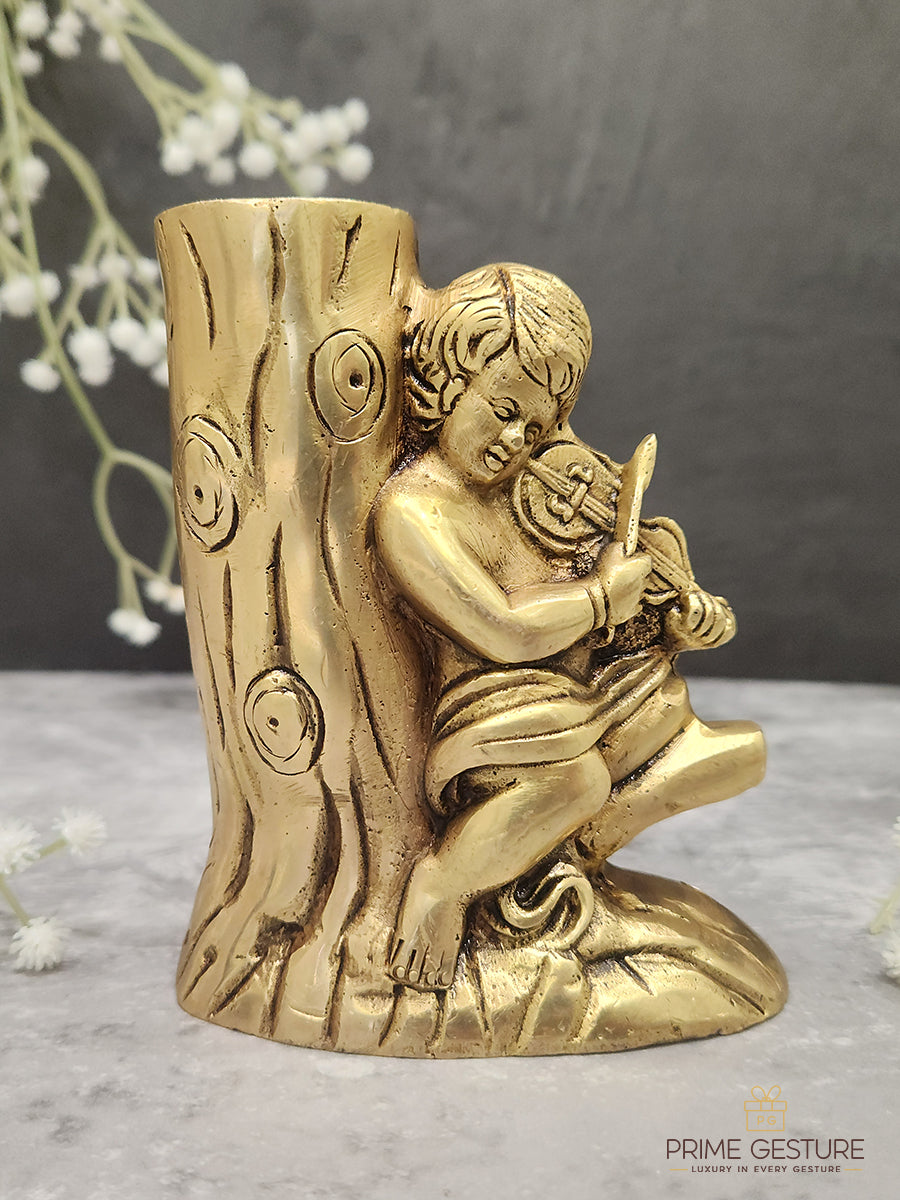 Brass Baby Flower Pot Small Angel Playing Violin