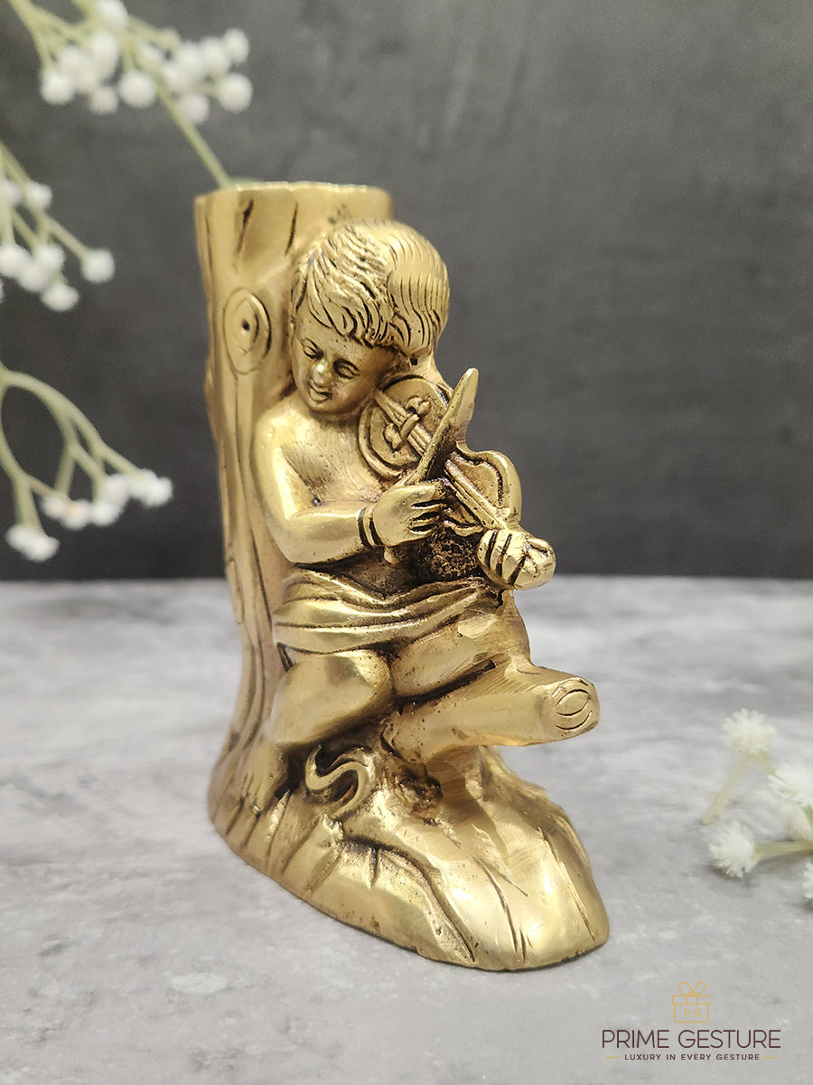 Brass Baby Flower Pot Small Angel Playing Violin