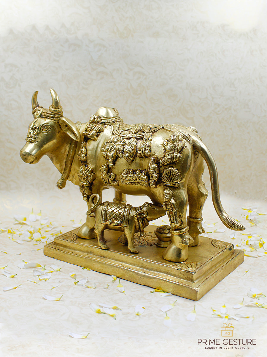 Brass Cow With Calf Showpiece
