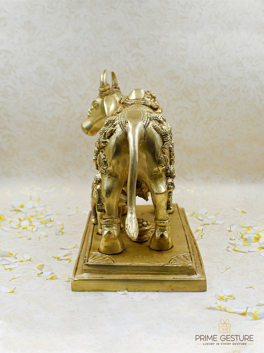 Brass Cow With Calf Showpiece