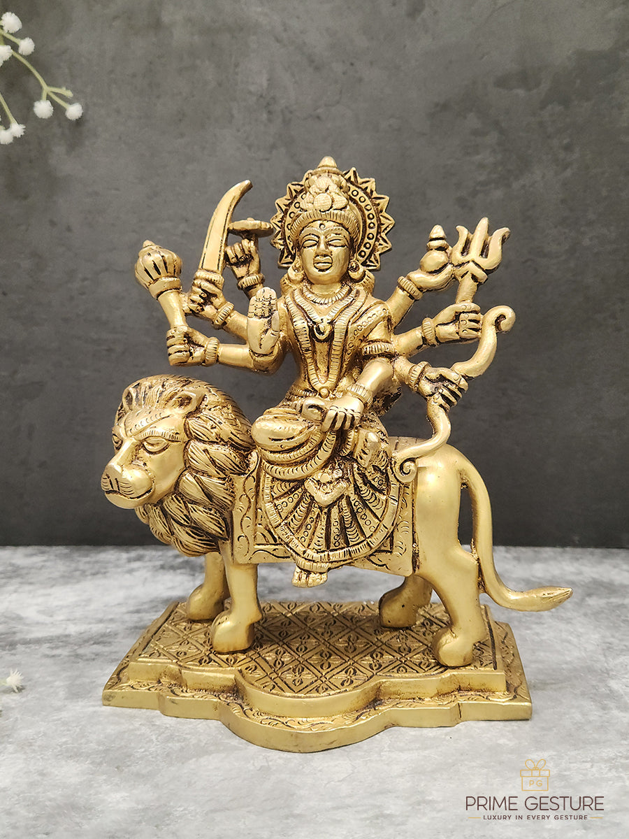 Brass Goddess Durga Idol on Lion