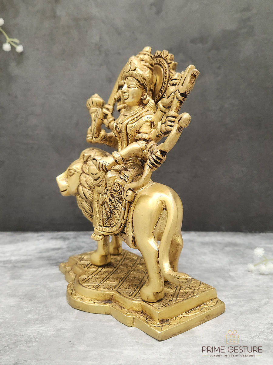 Brass Goddess Durga Idol on Lion