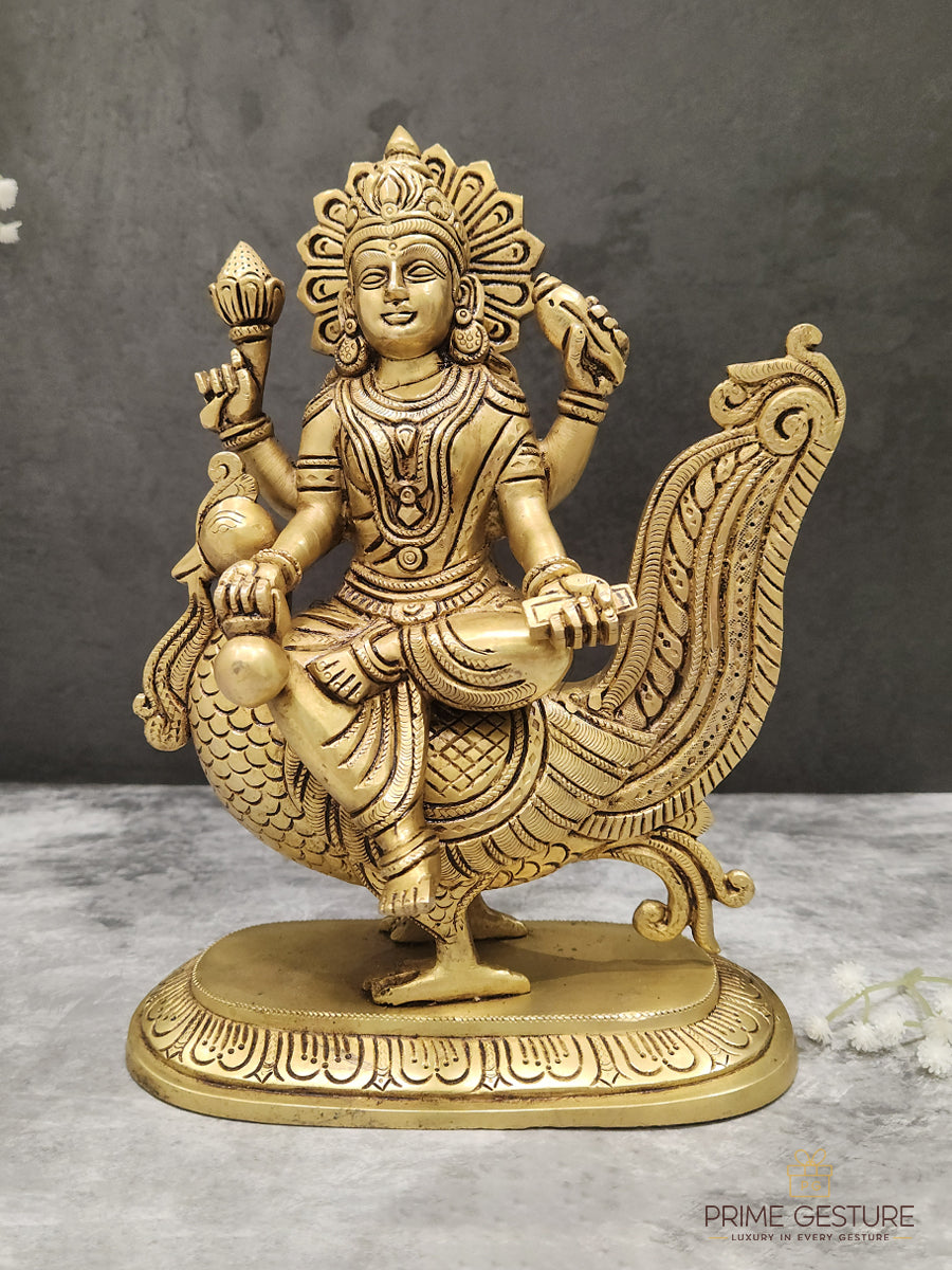 Brass Lord Murugan Idol on Peacock