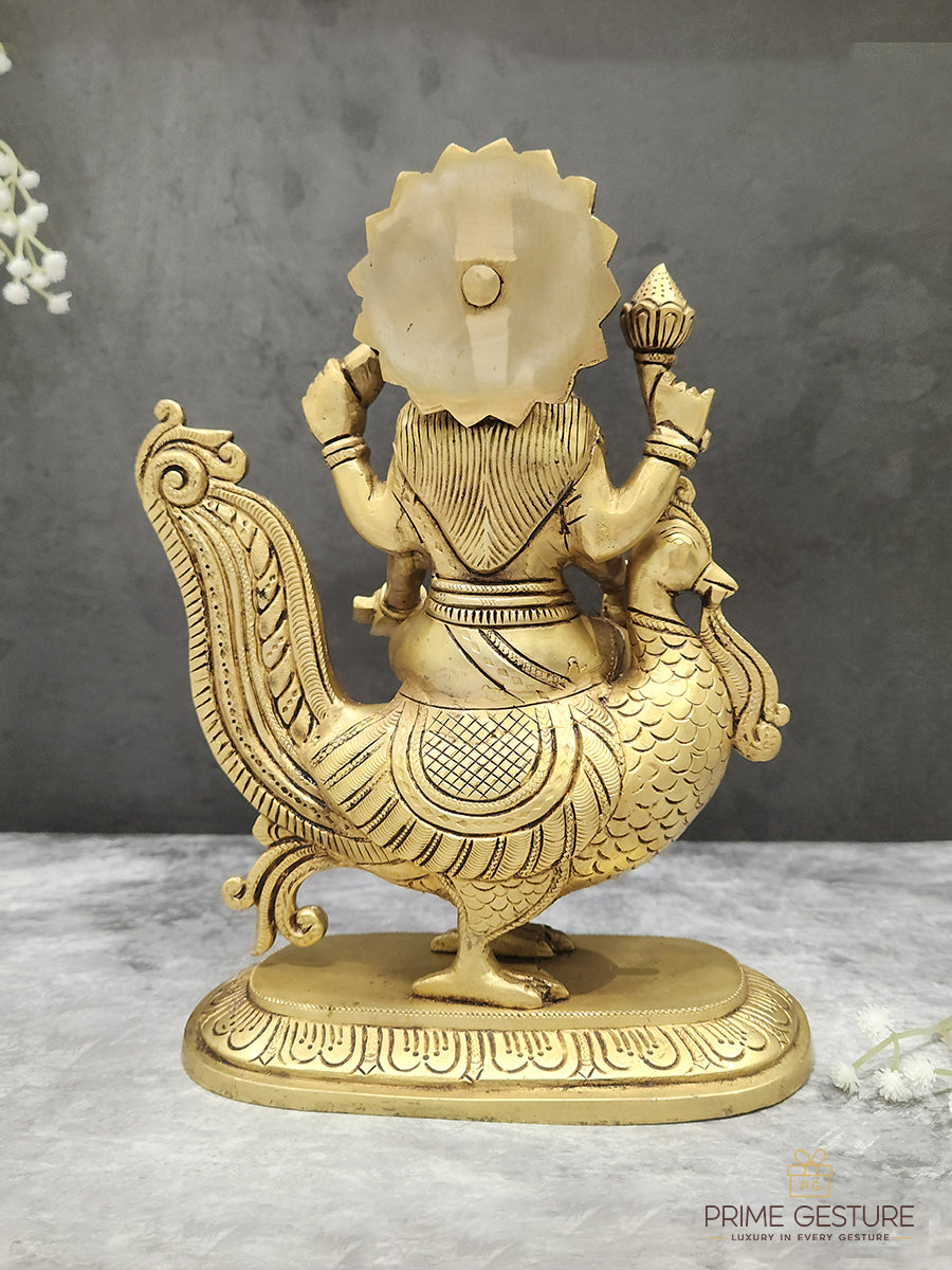 Brass Lord Murugan Idol on Peacock