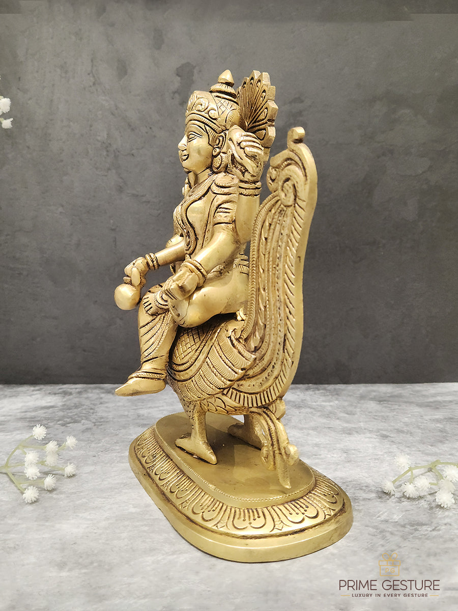Brass Lord Murugan Idol on Peacock