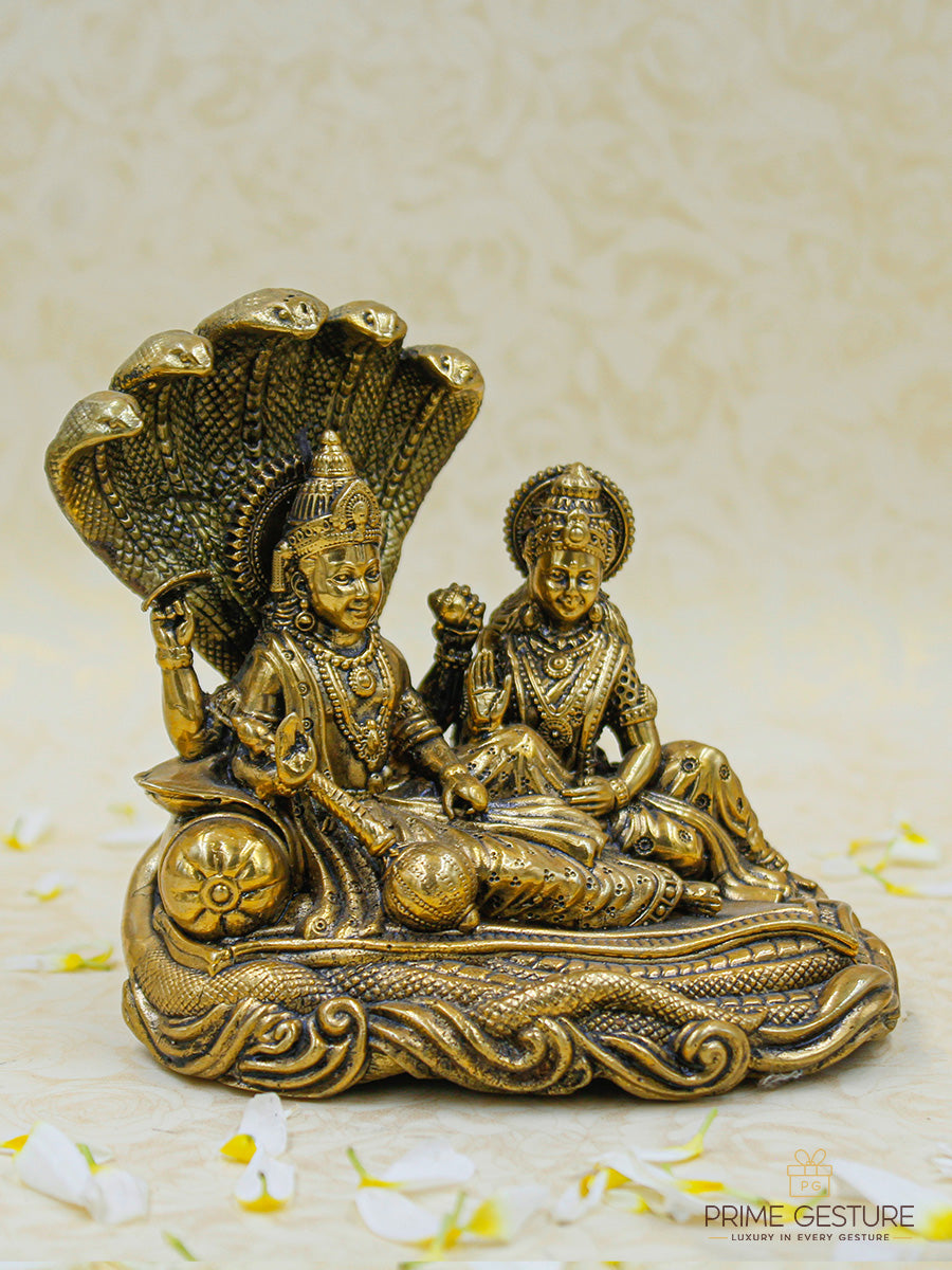 Brass Maa Lakshmi with Lord Vishnu On Sheshnag