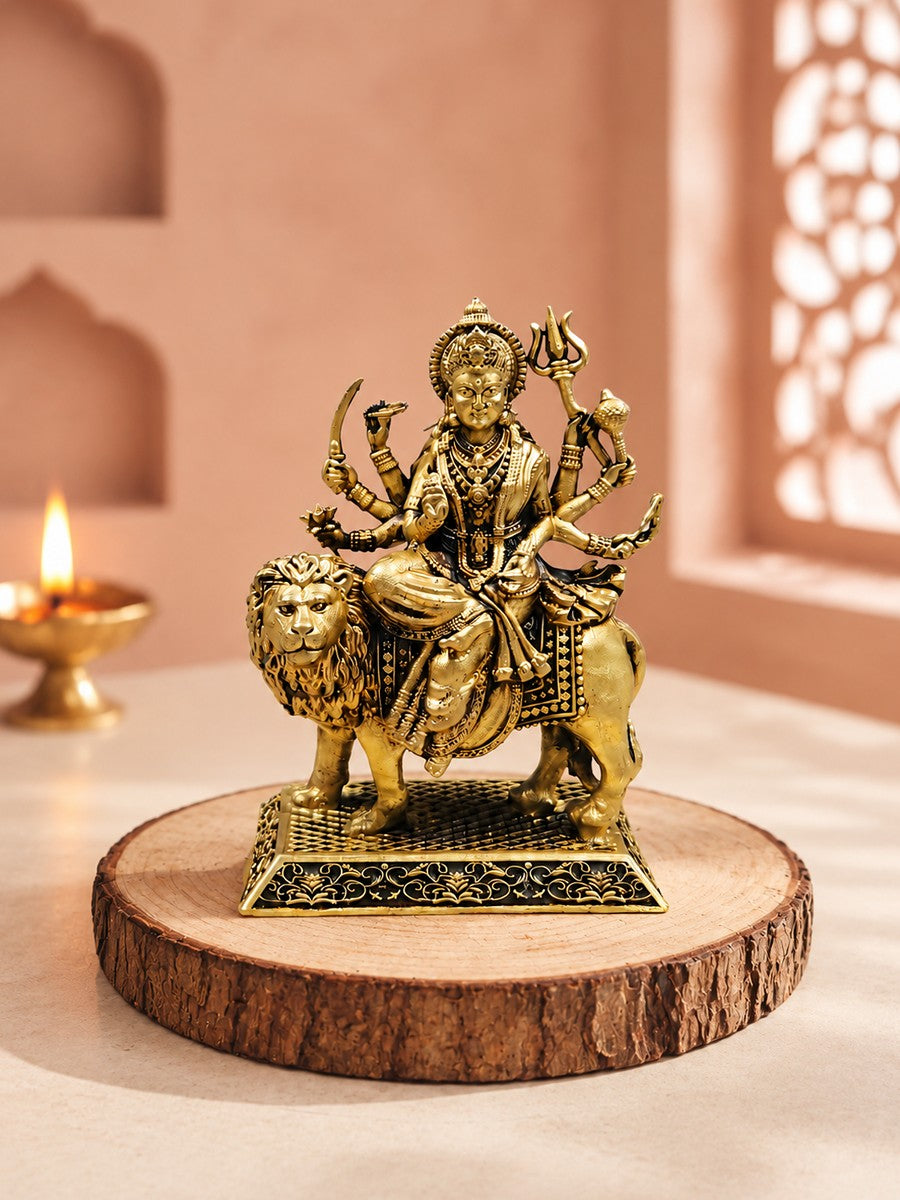 Durga Mata Antique Gold Finish Idol with Lion