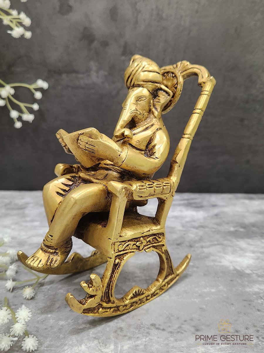 Elegant Brass Ganesha Reading Book