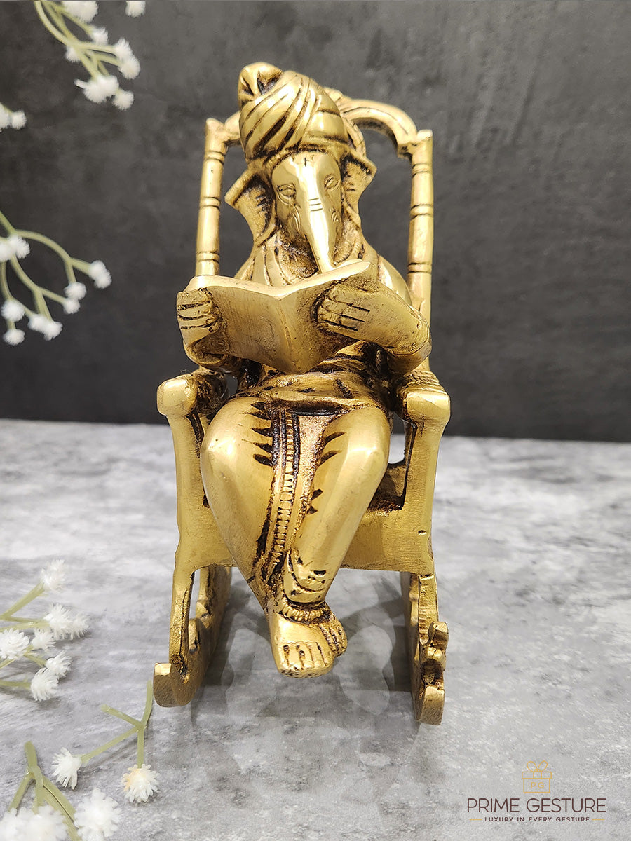 Elegant Brass Ganesha Reading Book