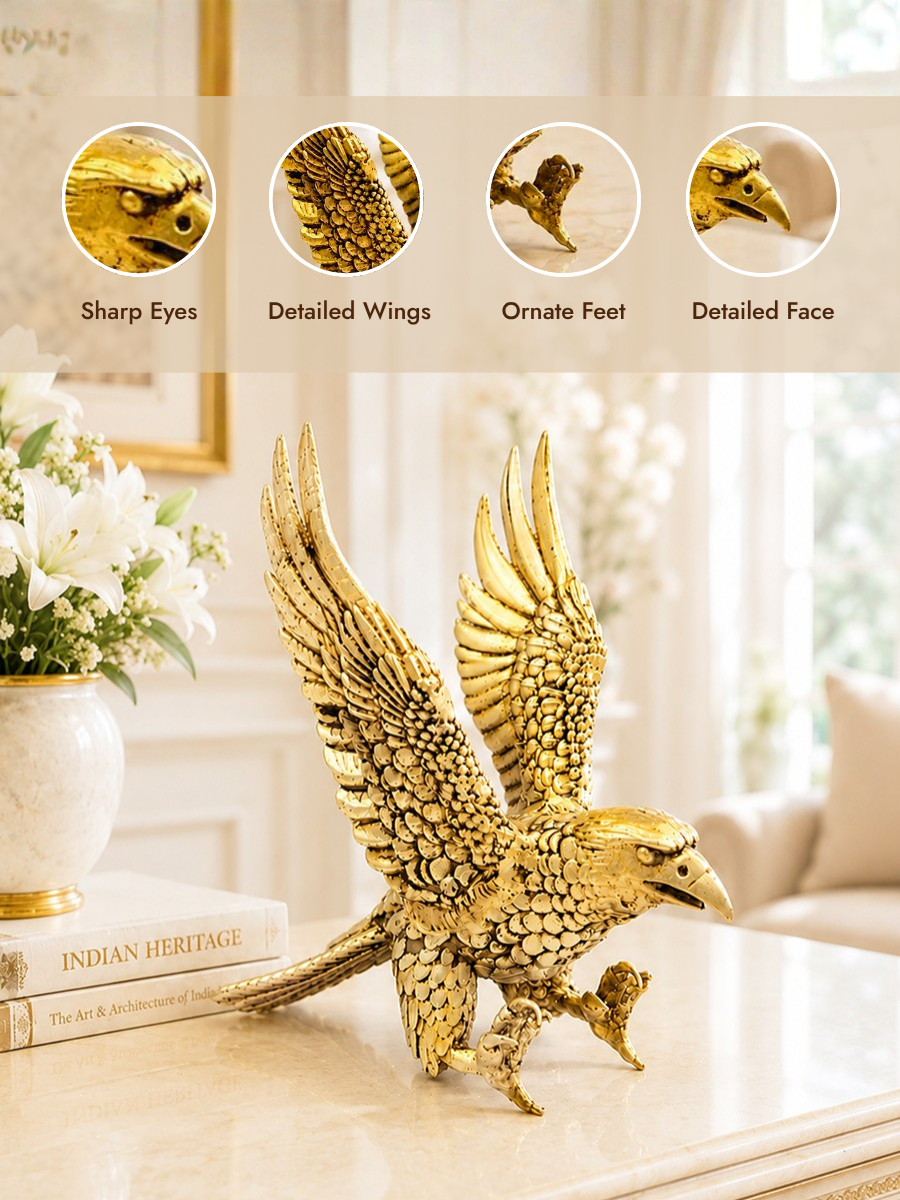 Garuda Eagle Antique Gold Finish Showpiece for Home and Office Decor