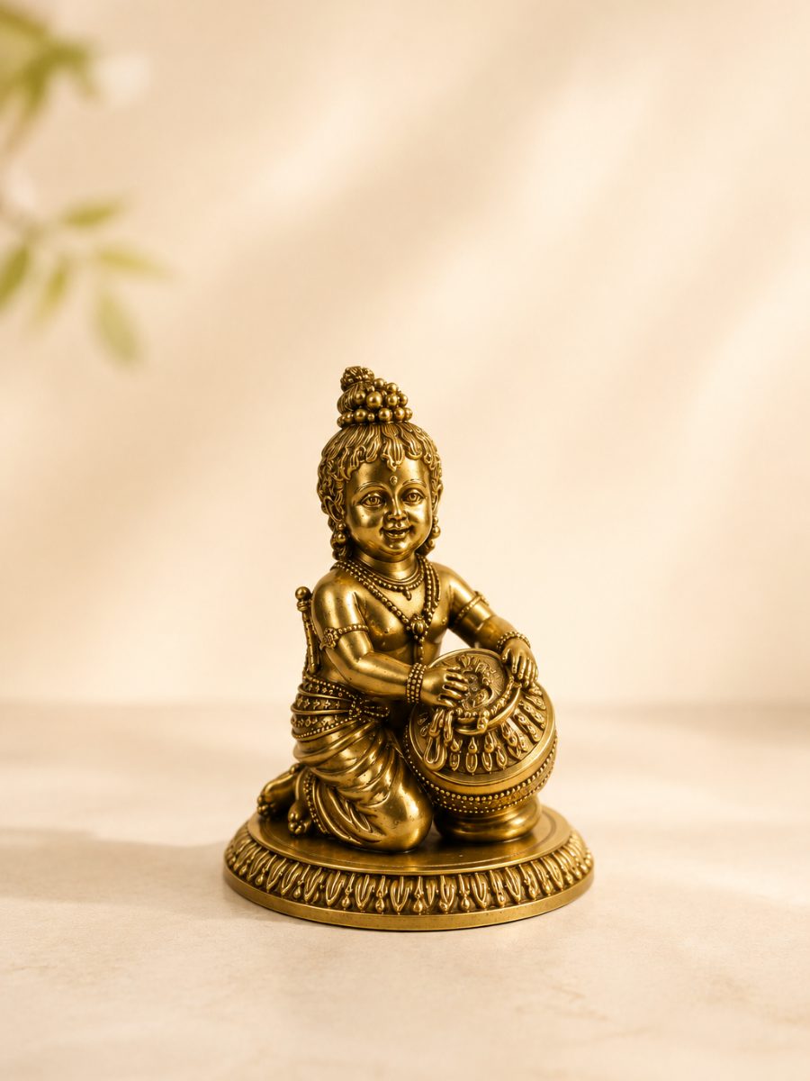 Antique Brass Kanha Ji Idol for Home Temple & Decor