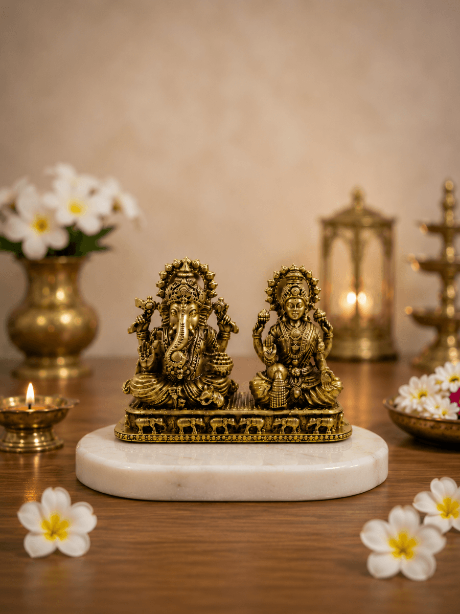 Lakshmi Ganesh Antique Gold Finish Idol