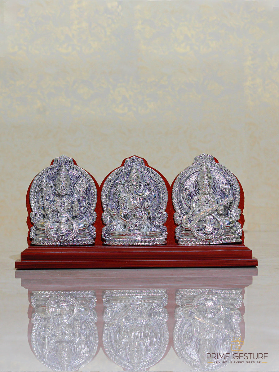 Pure Silver Plated Laxmi Ganesh Saraswati Idol
