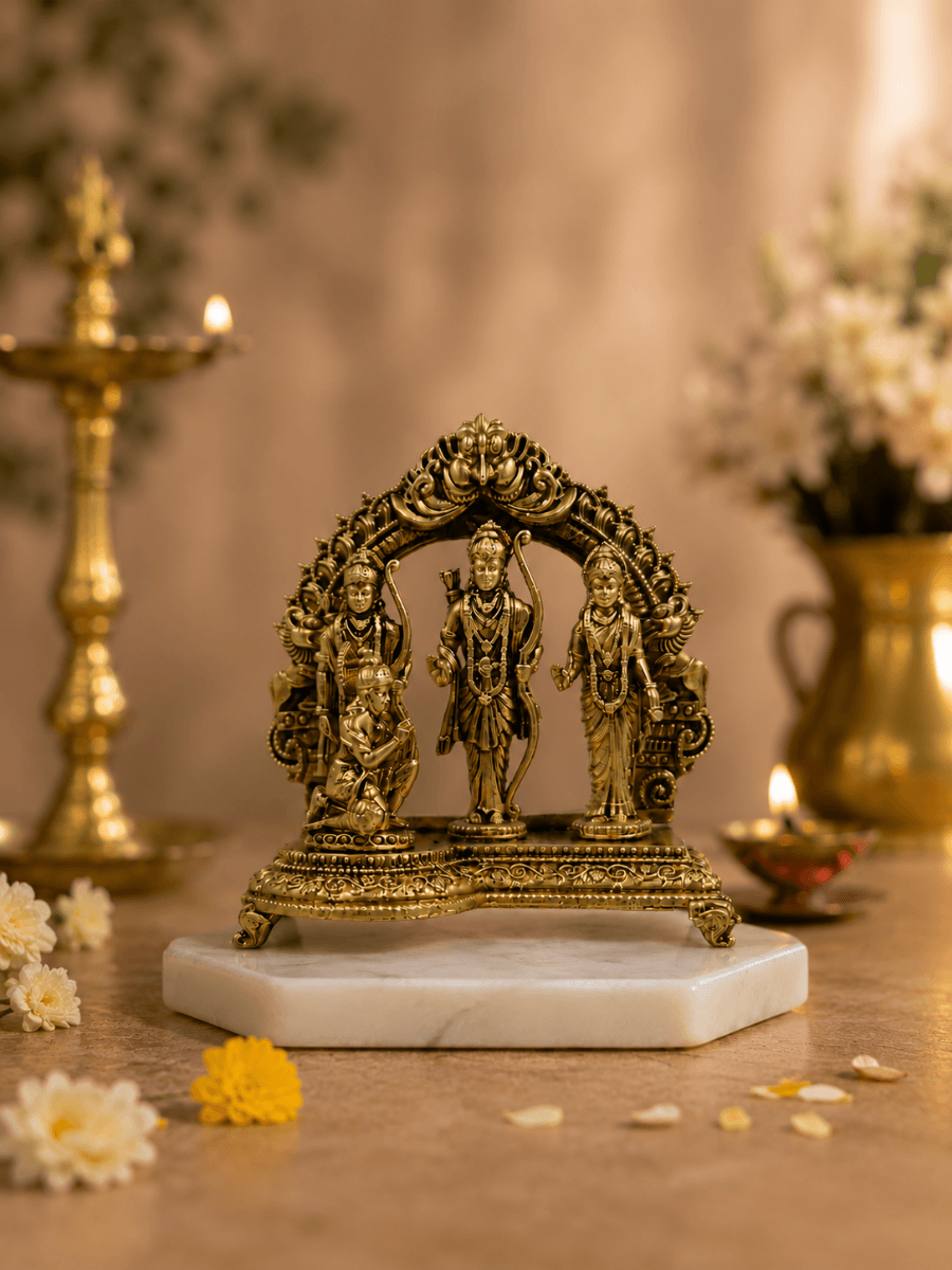 Ram Darbar Antique Gold Finish Idol with Hanuman