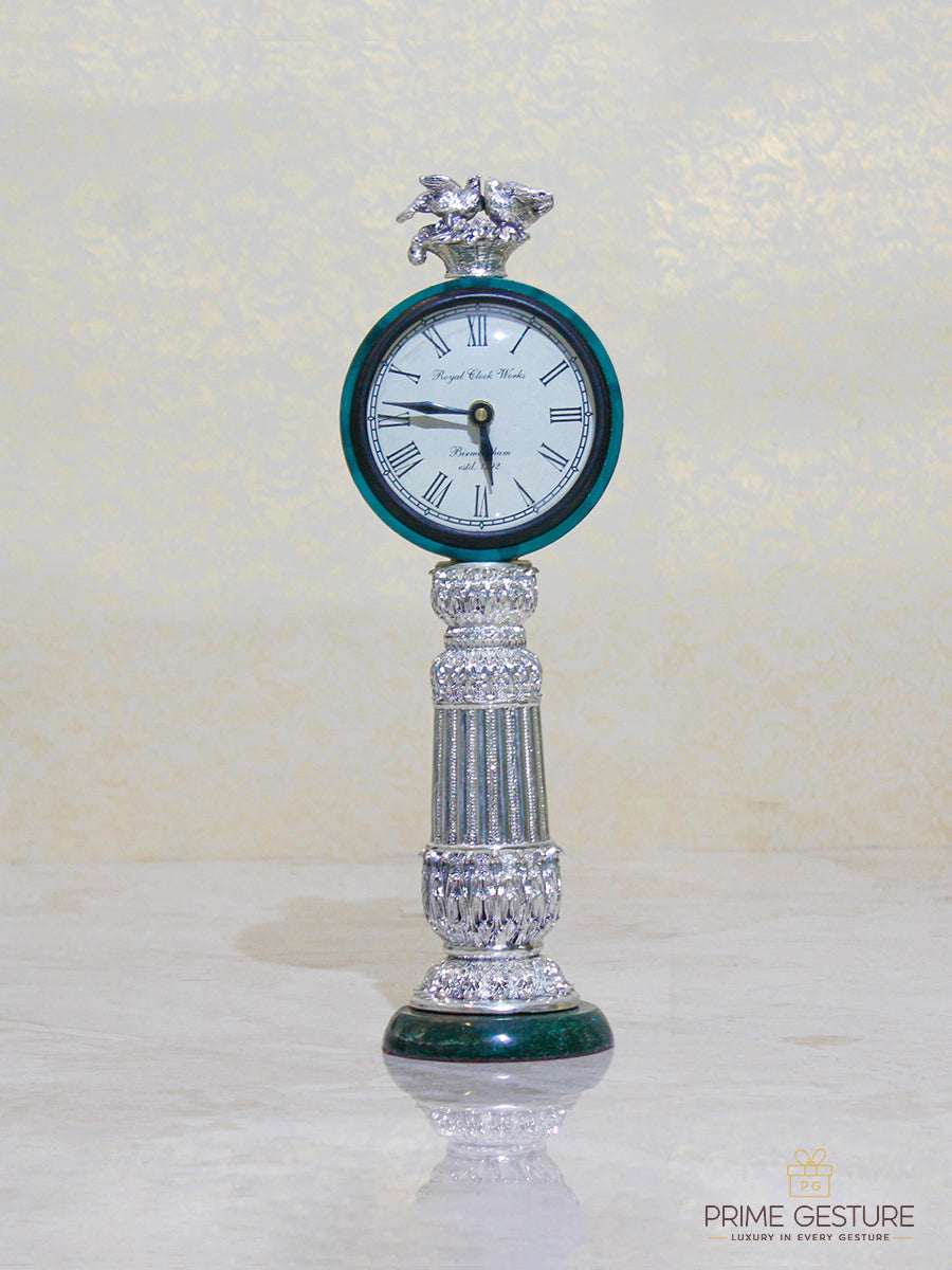 Vintage-Style Pillar Table Clock pure silver