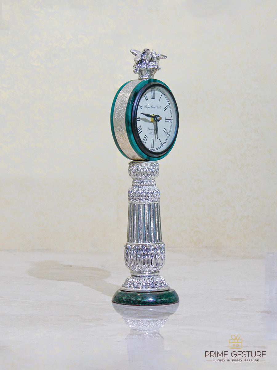 Vintage-Style Pillar Table Clock pure silver