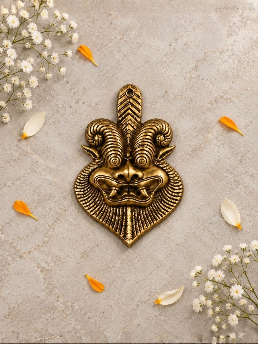 Brass Kirtimukha Wall Hanging — Face of Glory Door Guardian for Home Entrance & Protection