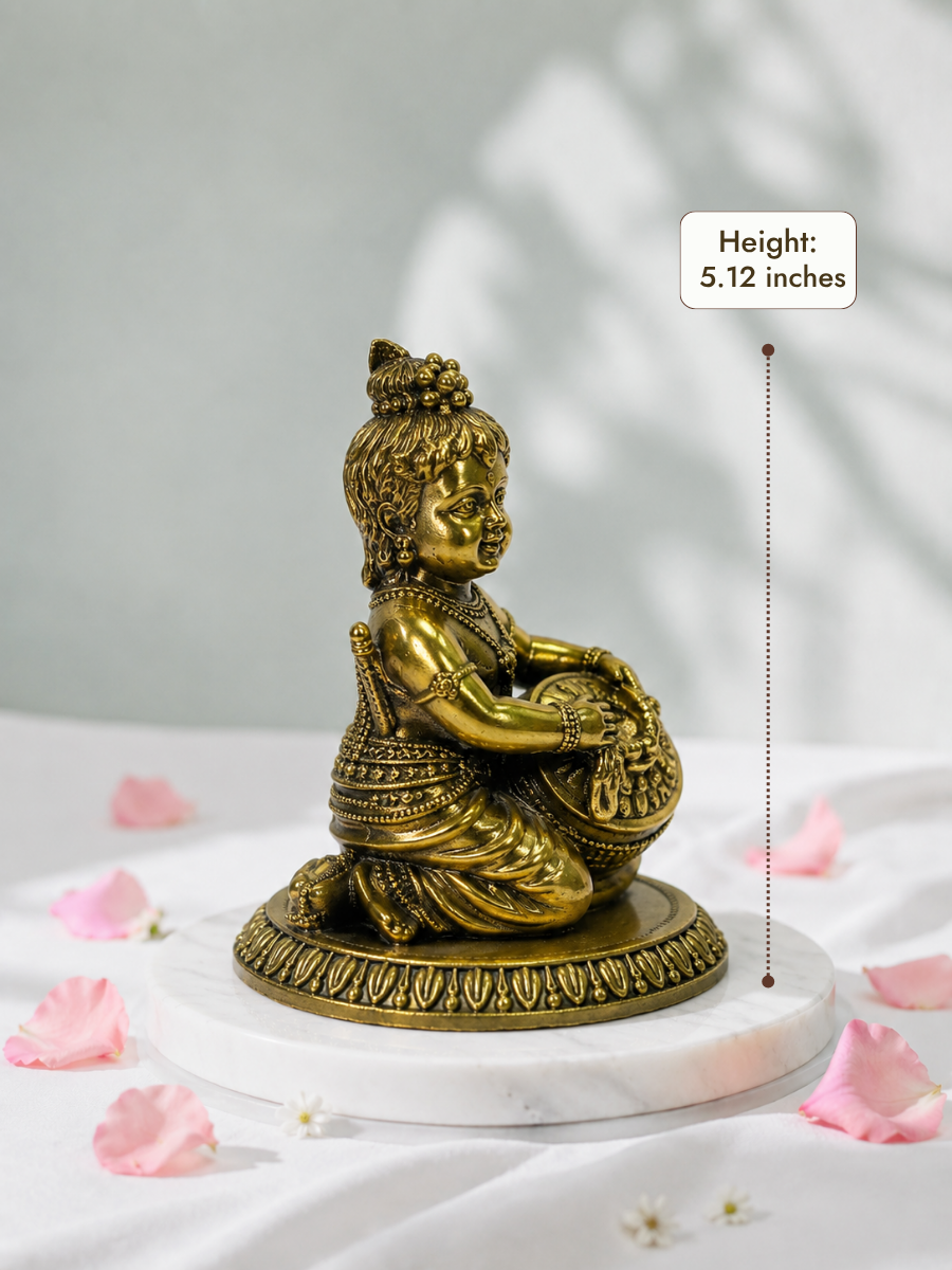 Antique Brass Kanha Ji Idol for Home Temple & Decor