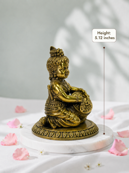 Antique Brass Kanha Ji Idol for Home Temple & Decor