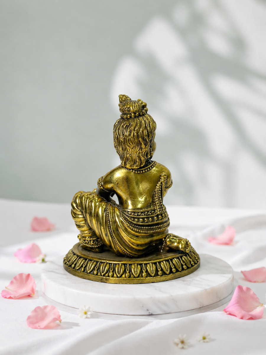 Antique Brass Kanha Ji Idol for Home Temple & Decor