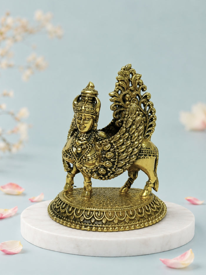 Antique Brass Kamadhenu Lakshmi Statue for Home Temple & Decor