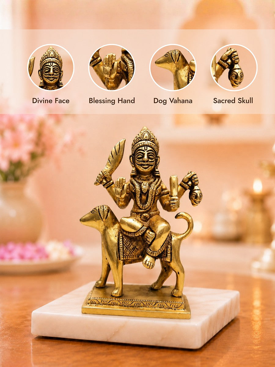 Handcrafted brass Bhairav statue by Prime Gesture — 6.5 inches