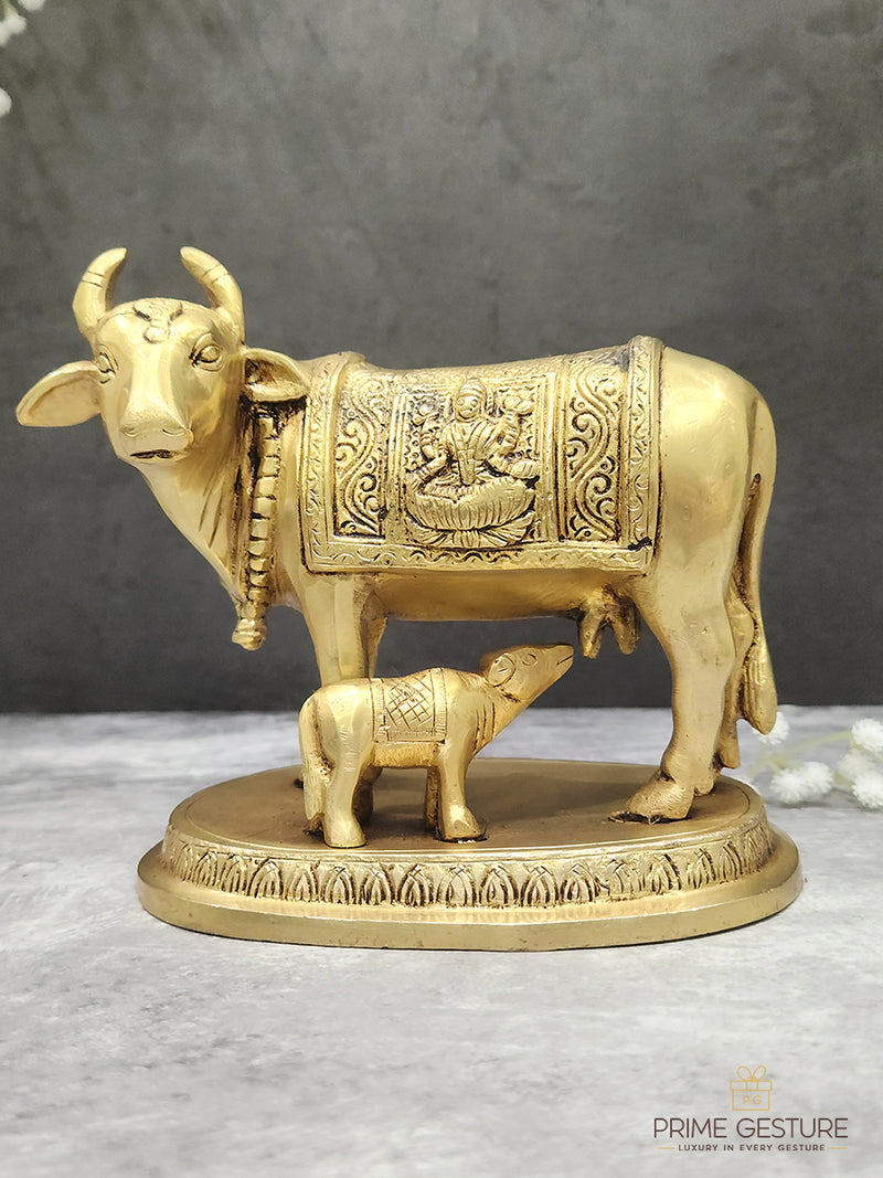 Brass Kamdhenu Cow & Calf Idol - Product Dimensions
