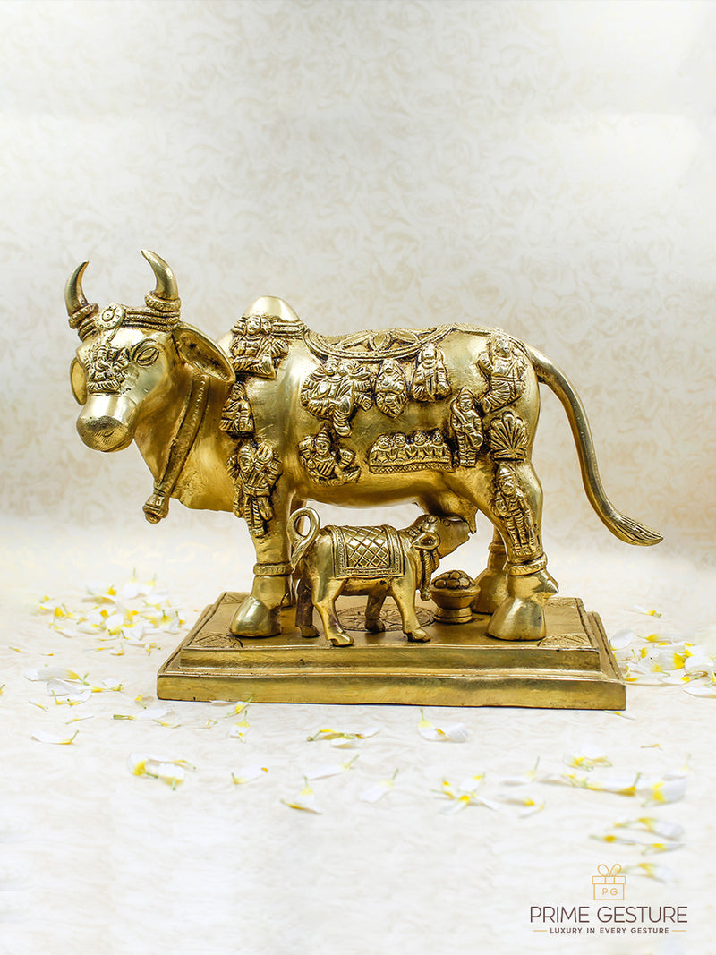 Pure Brass Kamadhenu Cow with Calf Idol - Product Dimensions