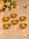 Brass Sun Diya — Set of 6 Star-Shaped Surya Diyas for Pooja & Diwali