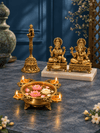 Brass Laxmi Ganesh, Urli Diya & Bell Combo — Pooja and Decor Set