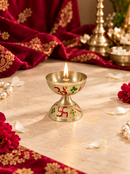 Brass Meenakari Pooja Thali Set with Om & Swastik — Complete Aarti Thali for Home Temple