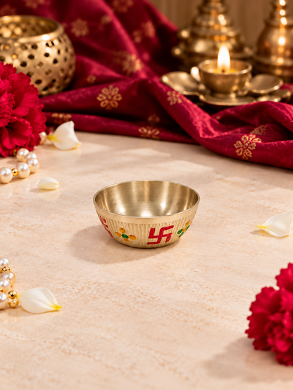 Brass Meenakari Pooja Thali Set with Om & Swastik — Complete Aarti Thali for Home Temple