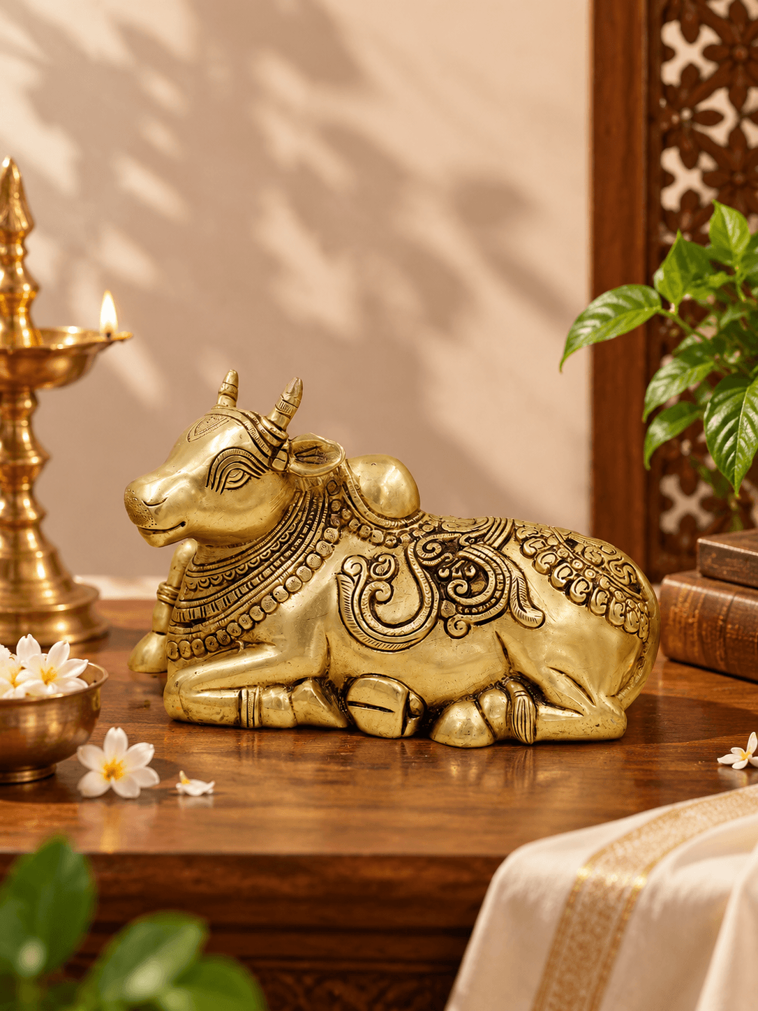 Divine Brass Nandi Seated Idol