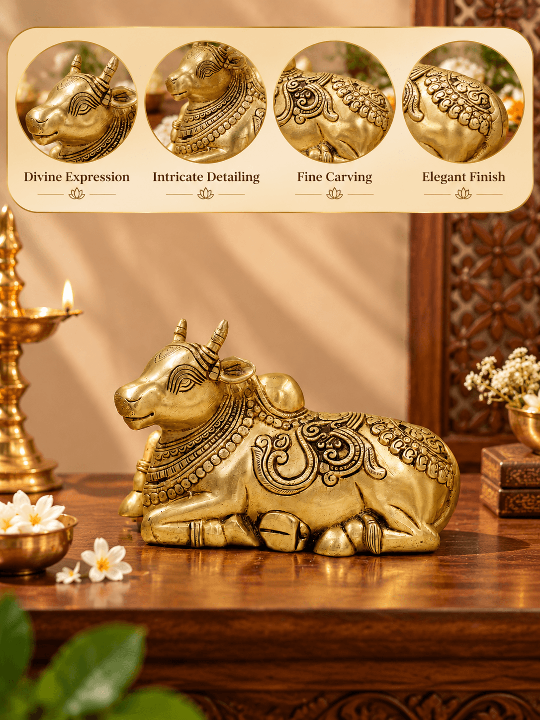 Divine Brass Nandi Seated Idol