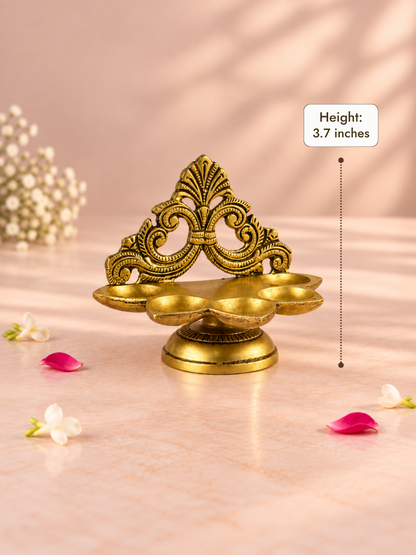 Brass Panch Aarti Diya — Five-Wick Diya for Pooja, Aarti & Festivals