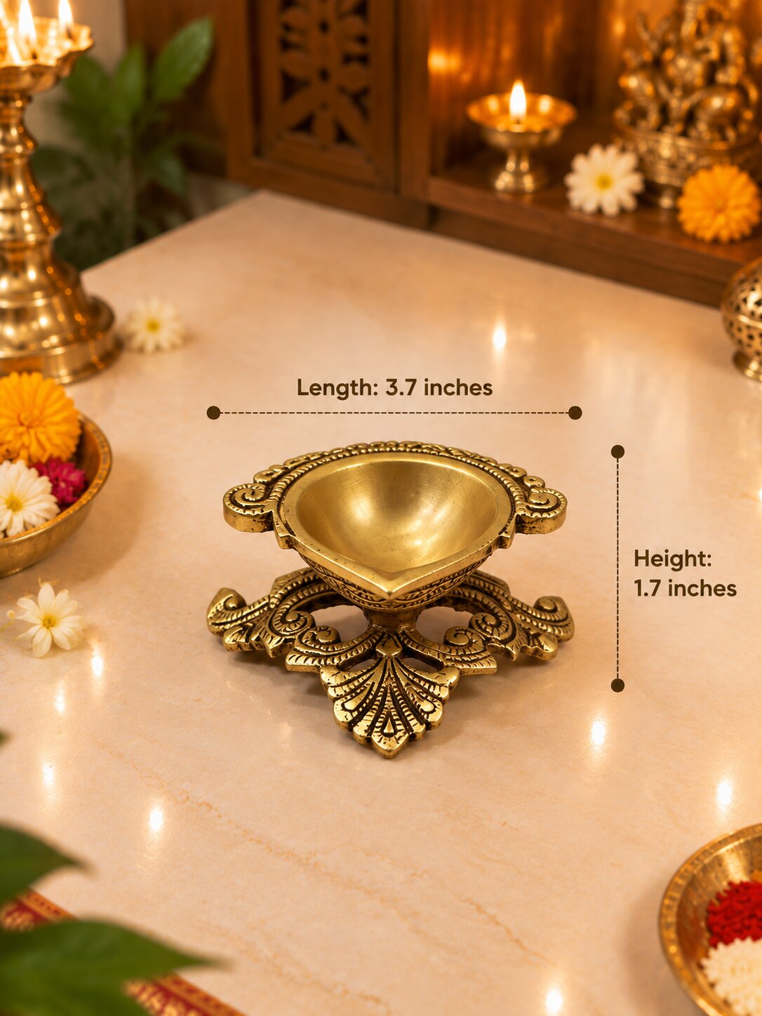 Brass Peepal Leaf Diya — Leaf-Shaped Diya on a Pedestal for Pooja & Diwali