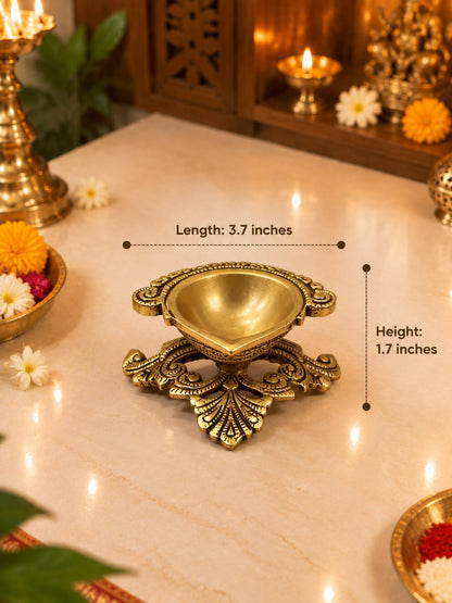 Brass Peepal Leaf Diya — Leaf-Shaped Diya on a Pedestal for Pooja & Diwali