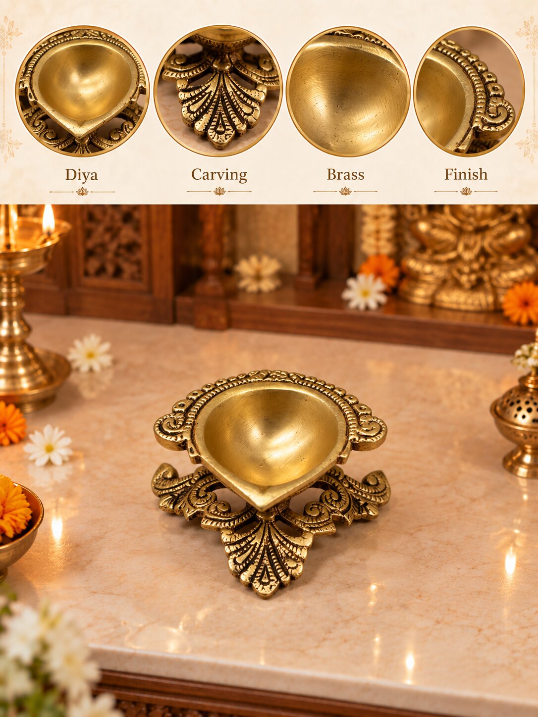 Brass Peepal Leaf Diya — Leaf-Shaped Diya on a Pedestal for Pooja & Diwali