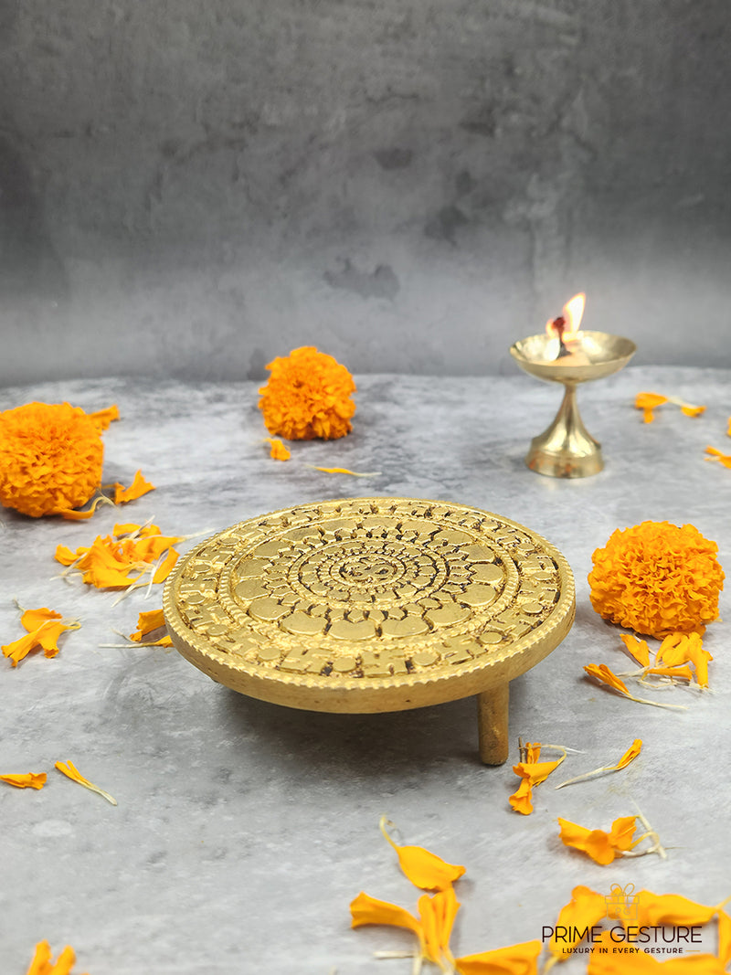 Auspicious Round Brass Pooja Chowki - Product Dimensions
