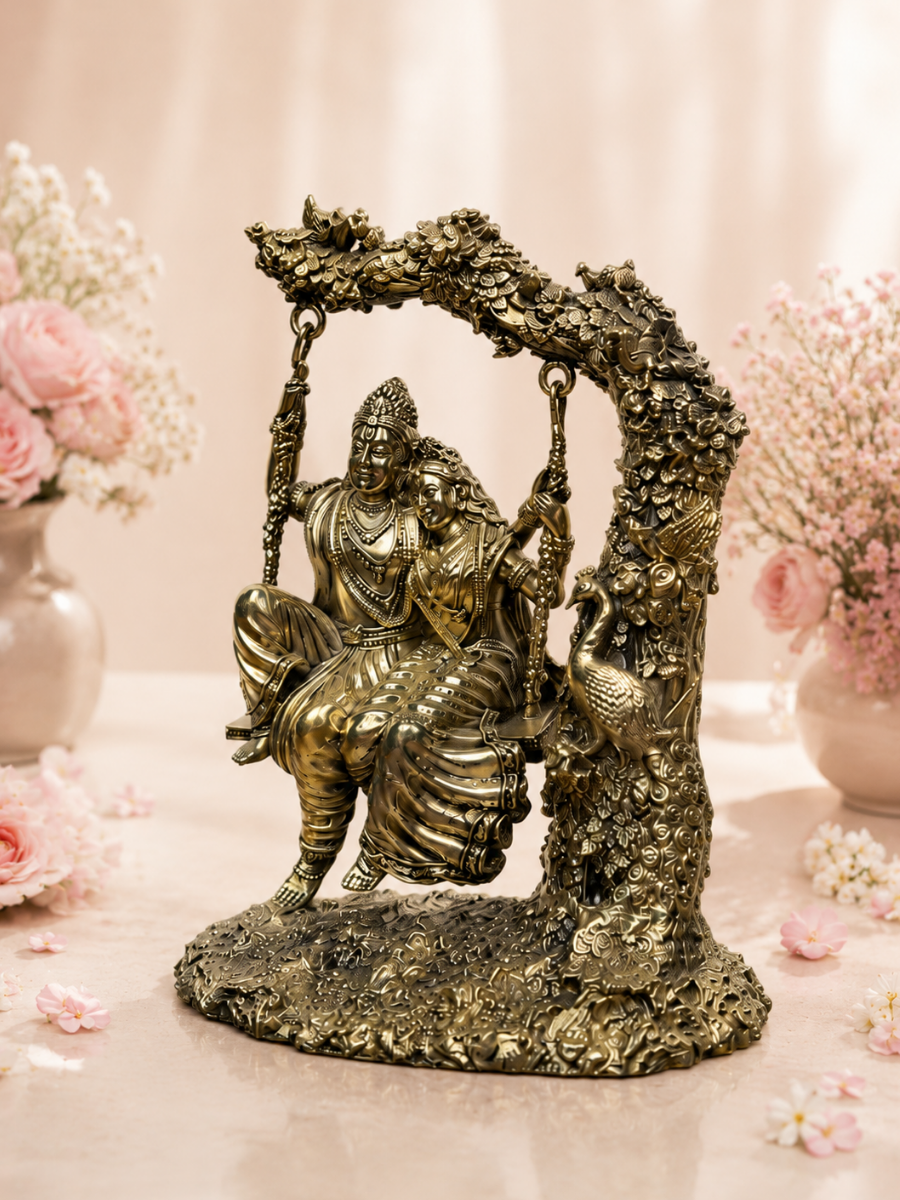 Handcrafted Pure Brass Radha Krishna Jhula for Home & Temple