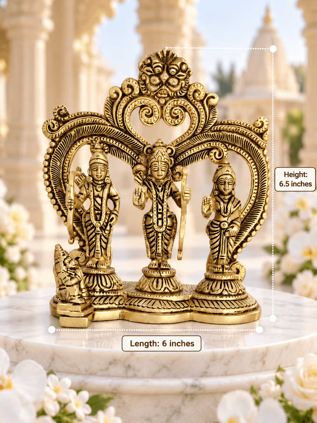 Brass Ram Darbar Standing Idol with Arch — Ram, Lakshman, Sita & Hanuman