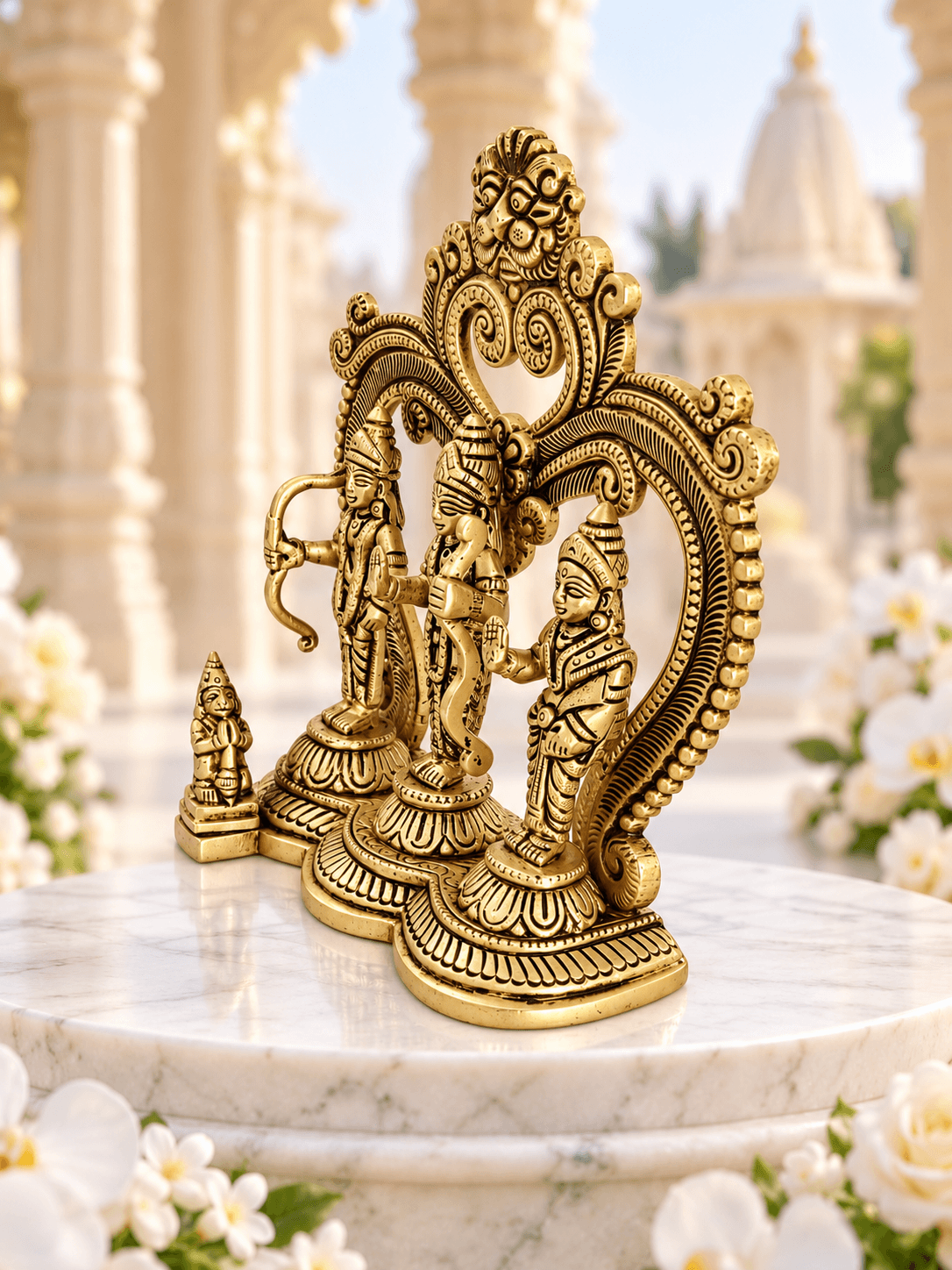 Brass Ram Darbar Standing Idol with Arch — Ram, Lakshman, Sita & Hanuman