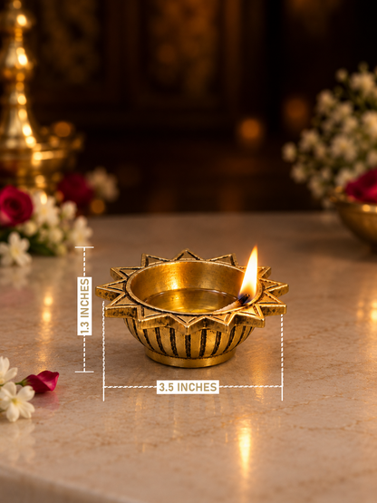 Brass Sun Diya — Set of 6 Star-Shaped Surya Diyas for Pooja & Diwali