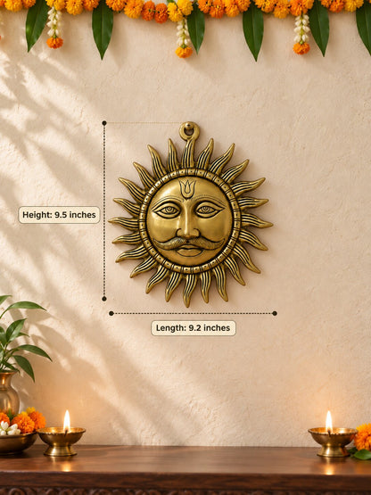 Brass Sun Face Wall Hanging — Large Radiant Sun Wall Decor for Home & Entrance