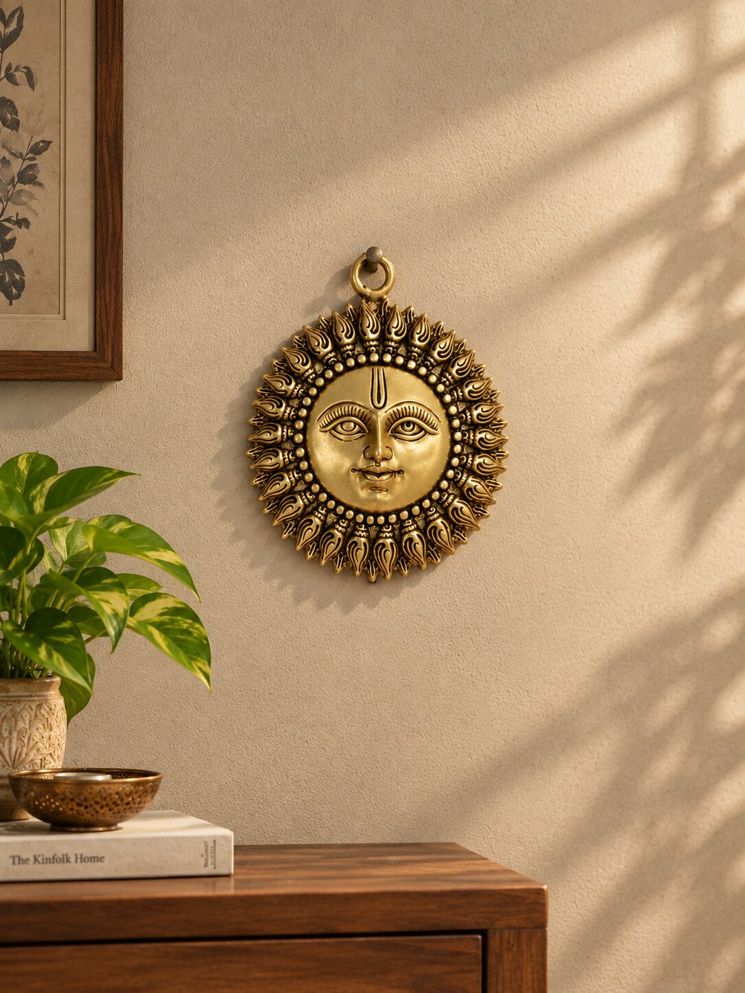 Brass Surya Dev Wall Hanging — Sun God Wall Decor for Pooja Room & East Wall