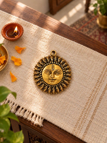 Brass Surya Dev Wall Hanging — Sun God Wall Decor for Pooja Room & East Wall