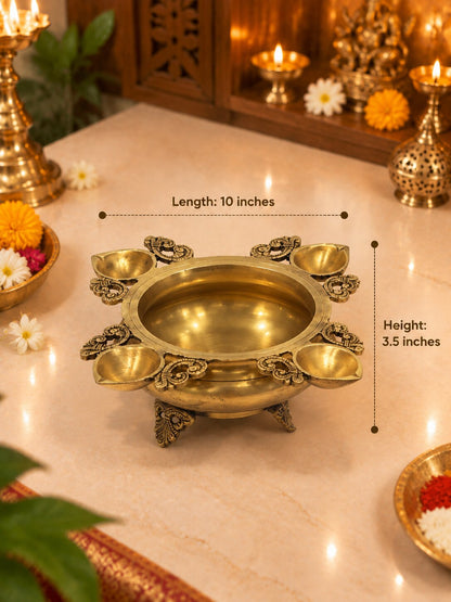 Brass Urli Diya — Urli Bowl with Diyas for Pooja, Diwali & Festive Decor