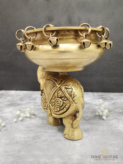 Brass Urli on Elephant Statue