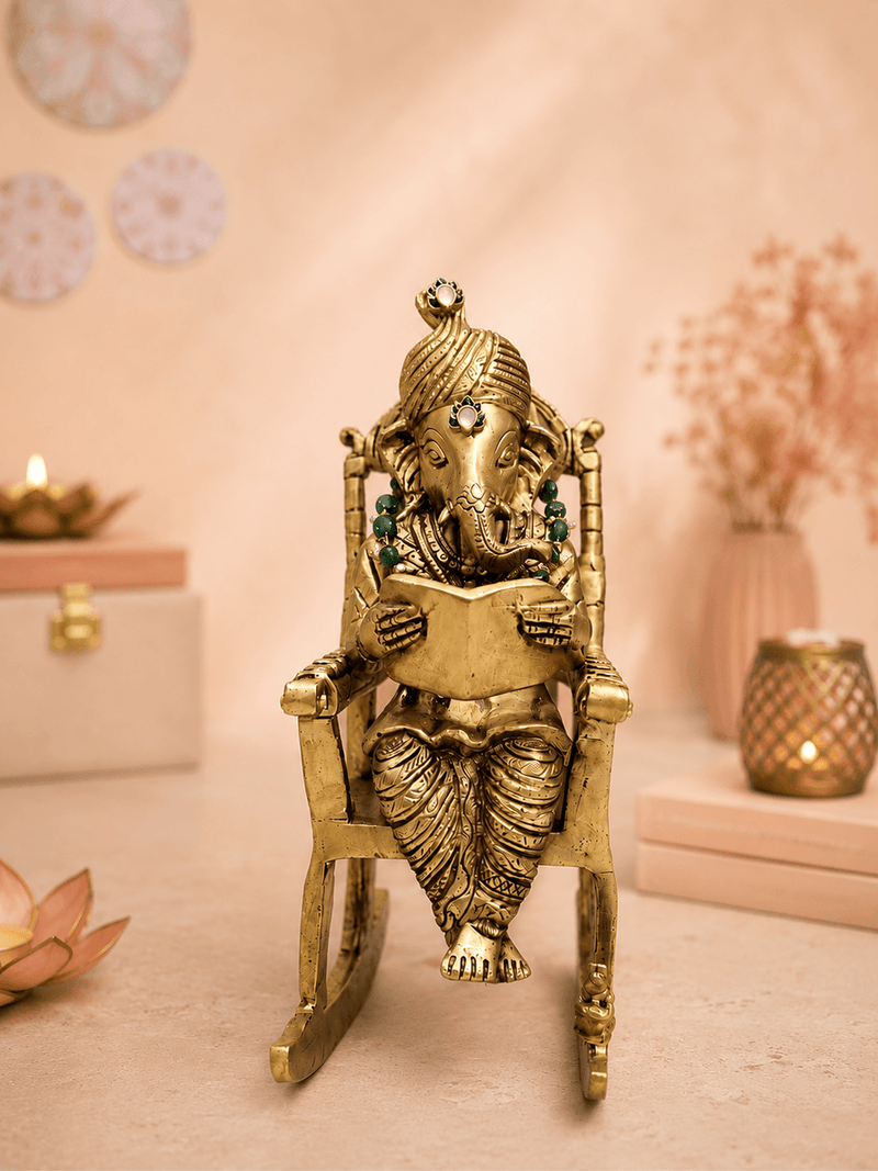 Brass Vidya Vinayak Ganesha Idol | Sitting on Swing Chair & Reading Ramayana for Wisdom, Education, Prosperity & Peaceful Vastu Energy - Product Dimensions